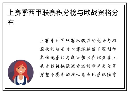 上赛季西甲联赛积分榜与欧战资格分布