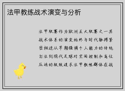 法甲教练战术演变与分析